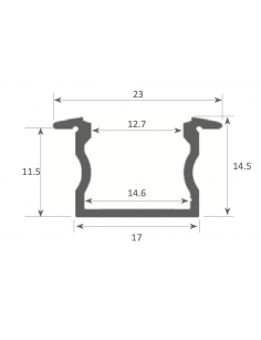 Perfil de Aluminio Empotrable 1m para Tiras LED hasta 14mm -LUZ NEGRA-