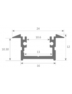 Perfil de Aluminio Empotrable 1m para Tiras LED hasta 12mm -LUZ NEGRA-