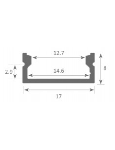 Perfil de Aluminio para Superficie 1m para Tiras de LED hasta 14mm -LUZ NEGRA-