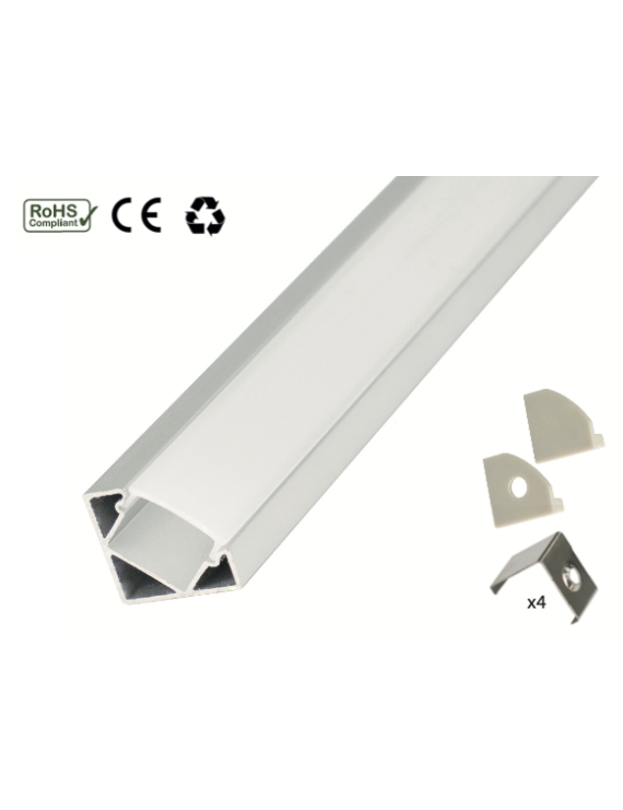 Perfil de Aluminio de Esquina 2m para Tiras de LED hasta 12mm -LUZ NEGRA-